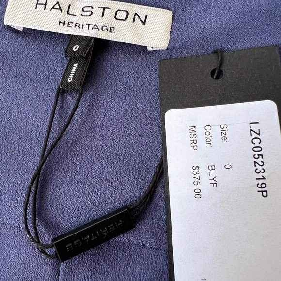 NEW! HALSTON HERITAGE 100% Silk Flutter Floral print Dress, Blue Moon, Sz 0 - Picture 12 of 15